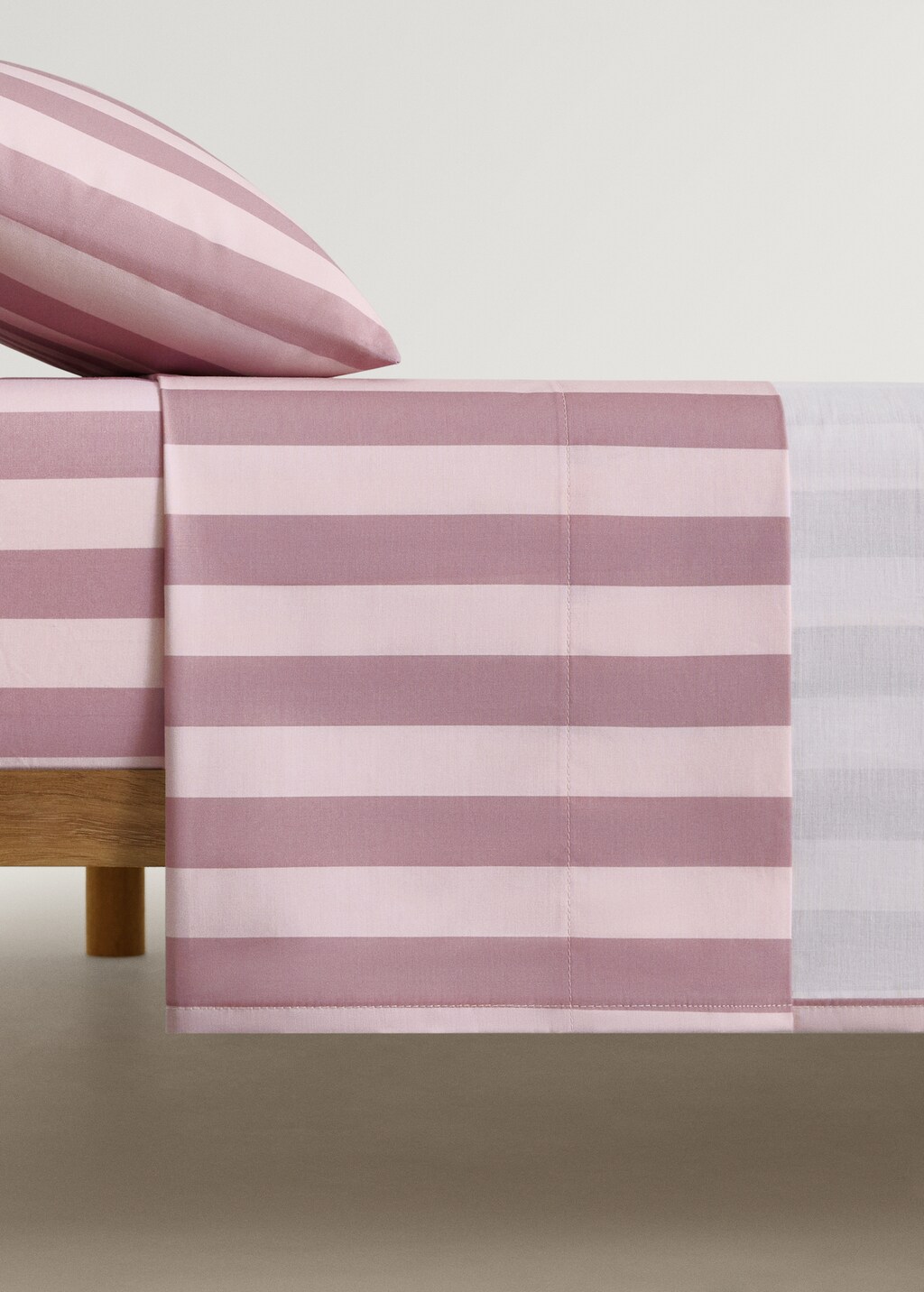 Crib top sheet cotton percale cotton thick stripes - Pink