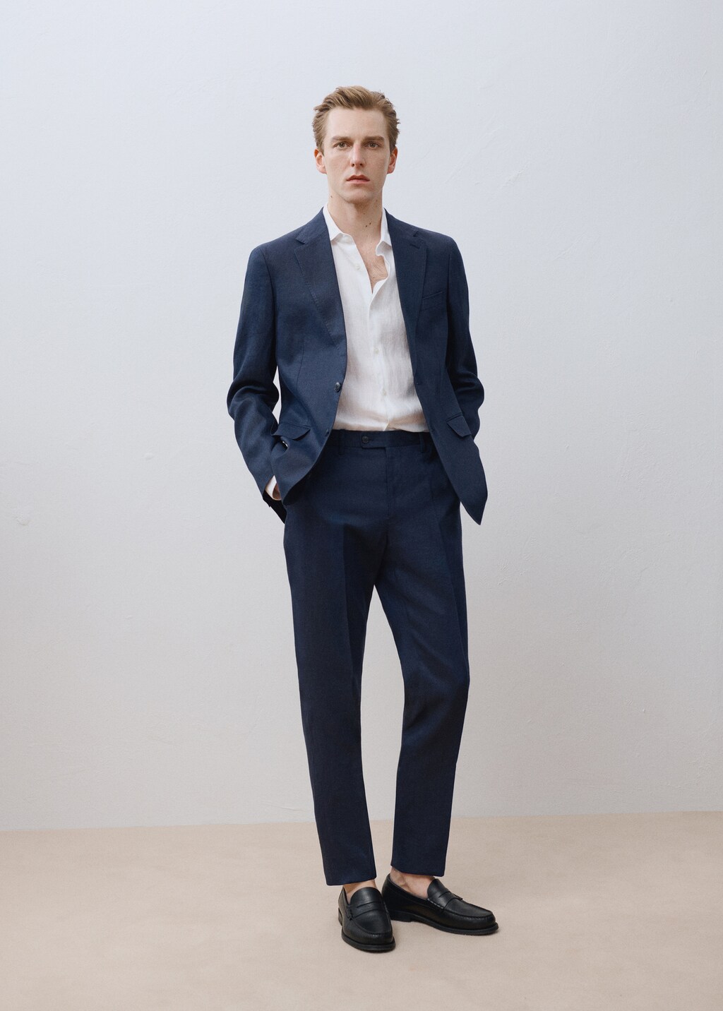 Slim fit 100% linen suit blazer - Khaki