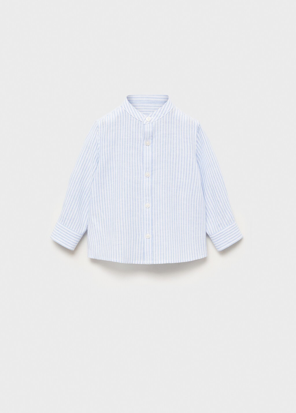Striped mandarin-collar linen shirt - Blue