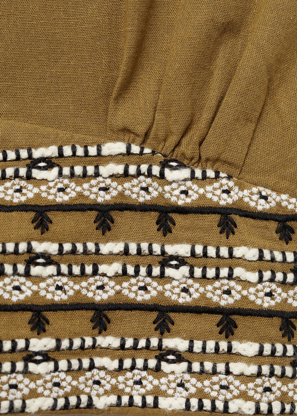 Cotton linen-blend top - Olive Green