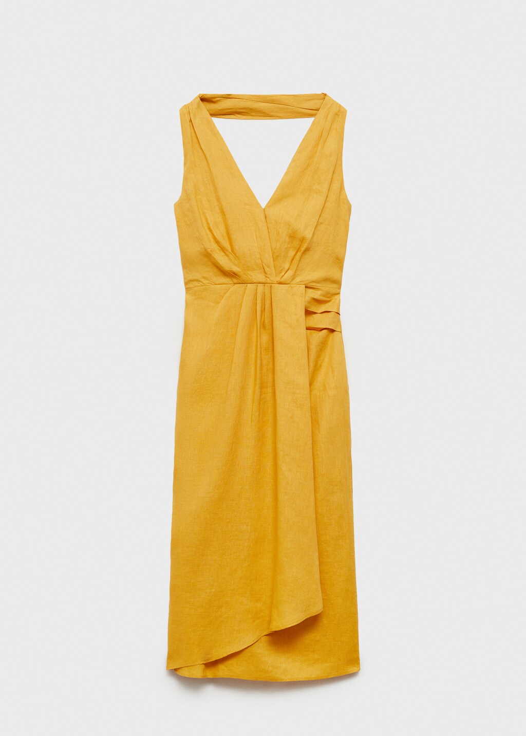 Linen pleated midi-dress - Mustard