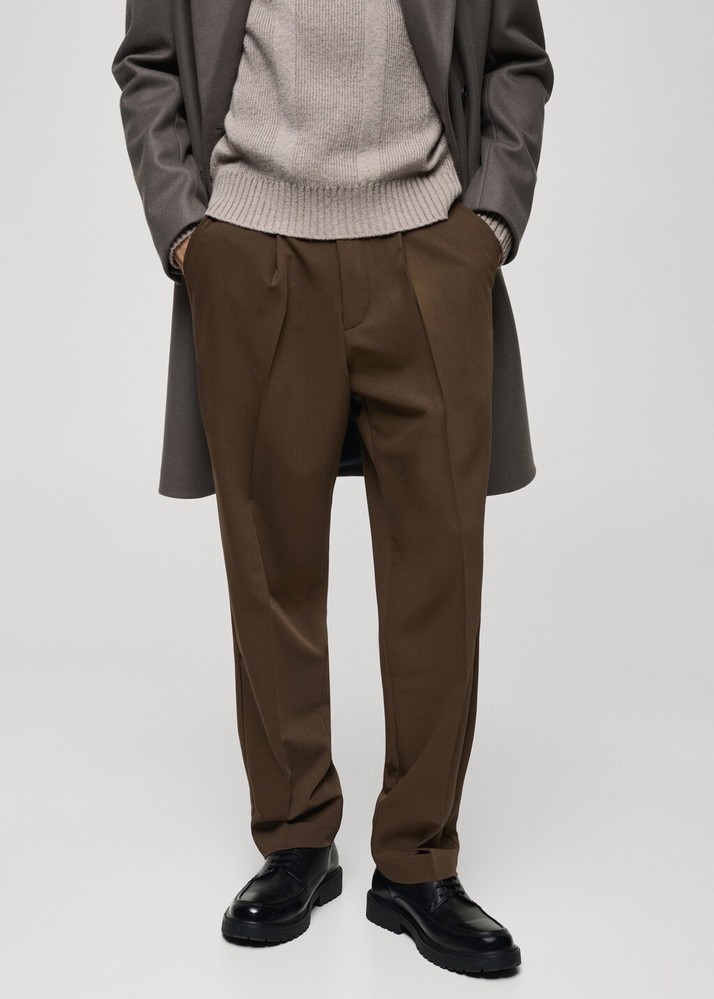 Regular-fit pleated flowy trousers - Grey