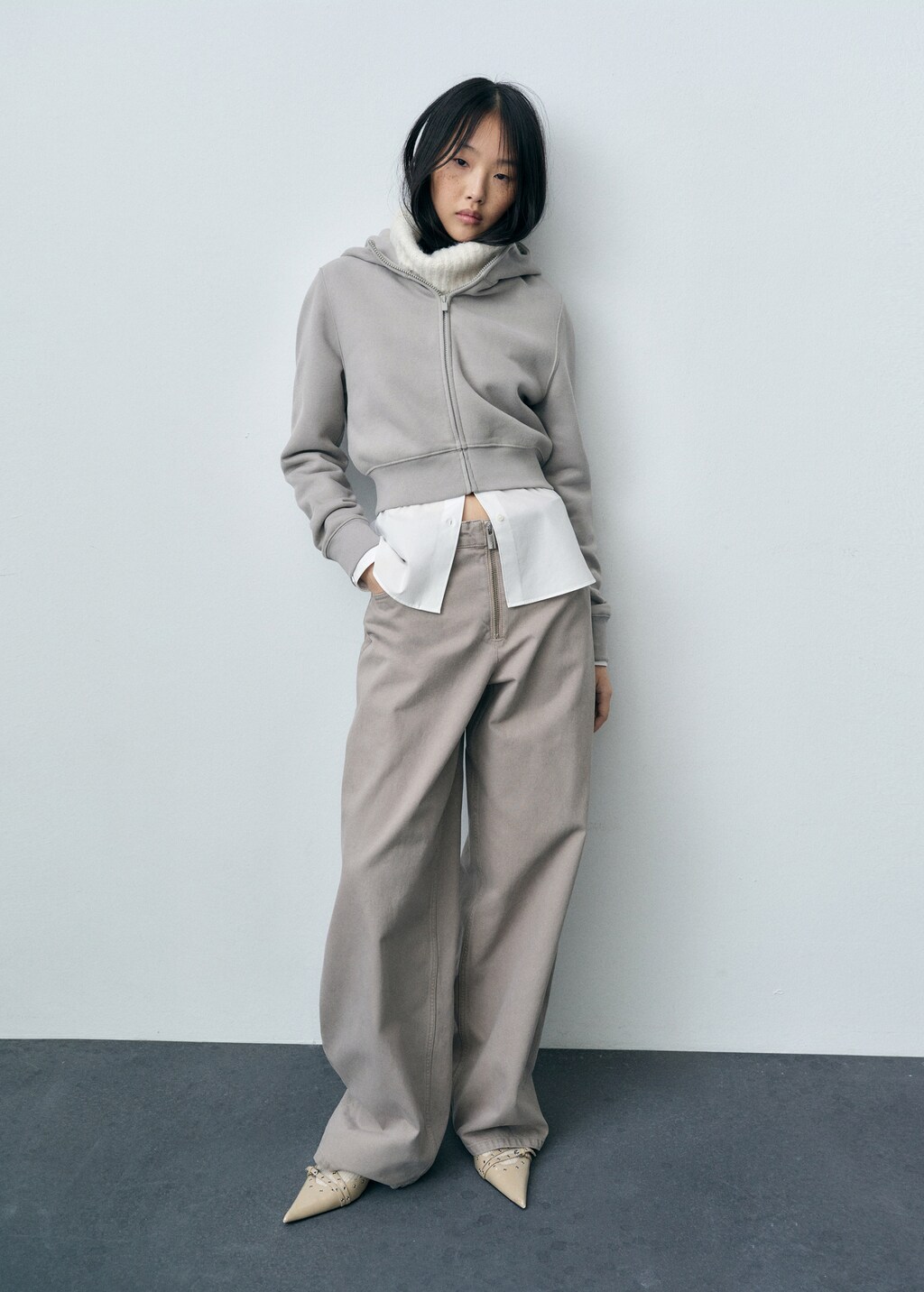 Wideleg jeans with zip - Light/Pastel Grey