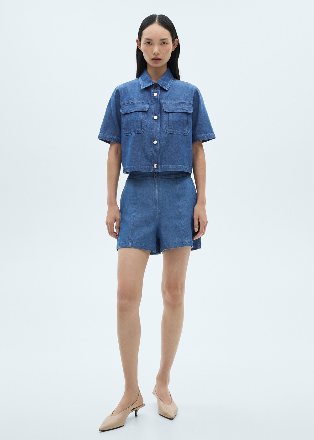 Cropped denim shirt - Medium Blue