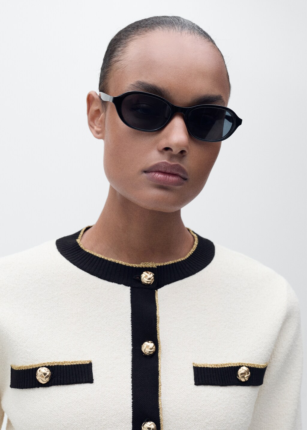 Knitted cardigan with double trim - Ecru