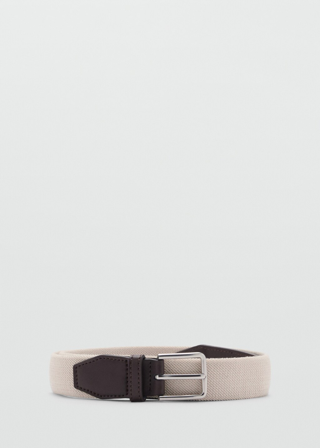 Leather-appliqué elastic belt - Khaki