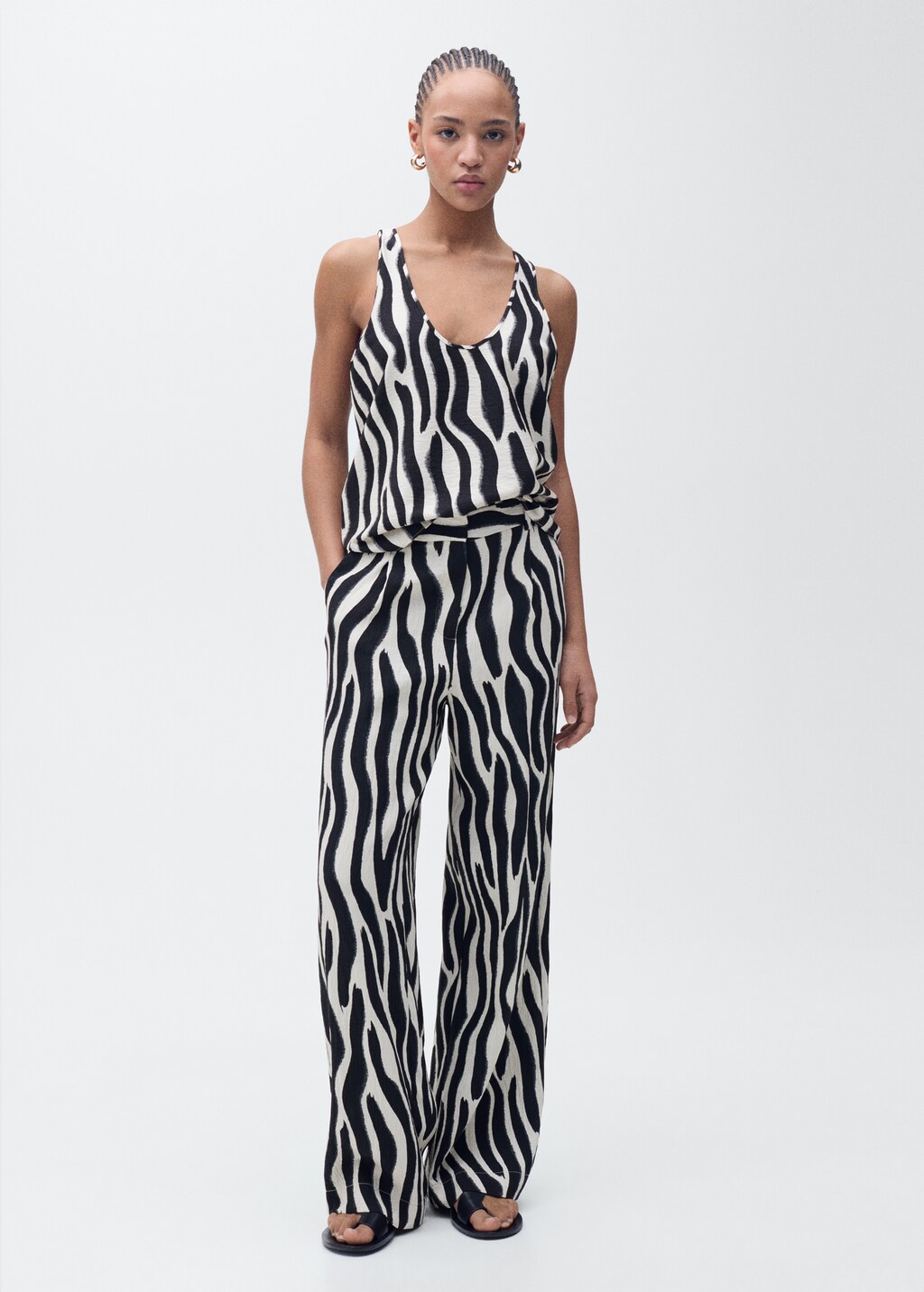 Zebra-print strappy top - Ecru