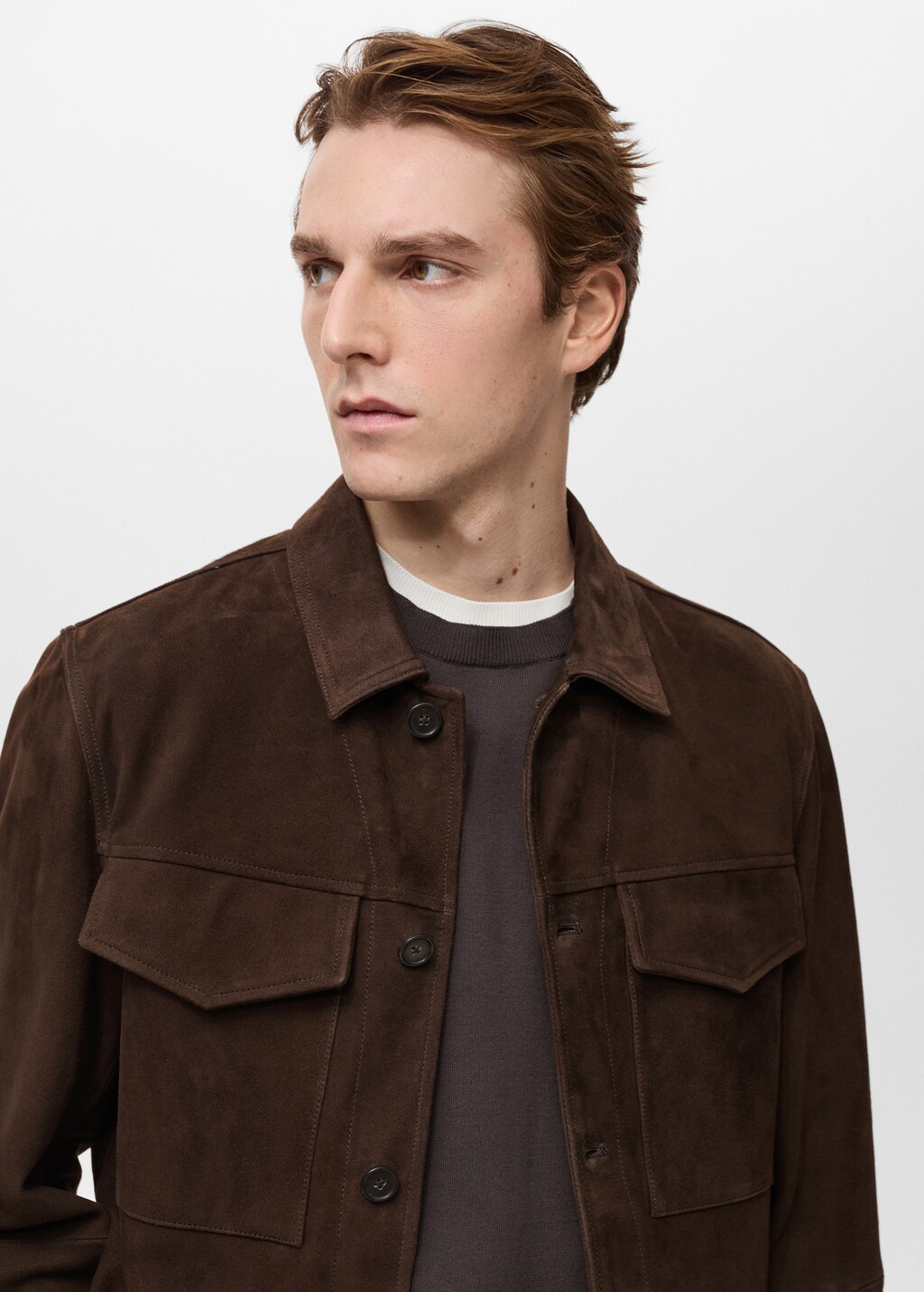 Suede jacket with pockets - Chocolate