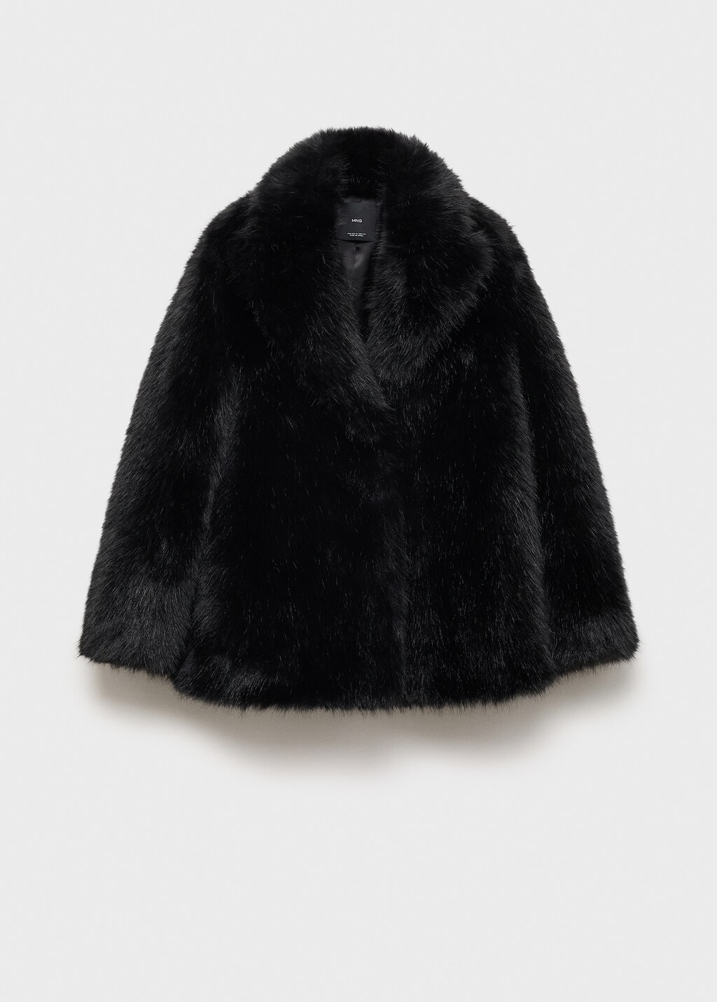 Fur-effect coat with lapels - Black