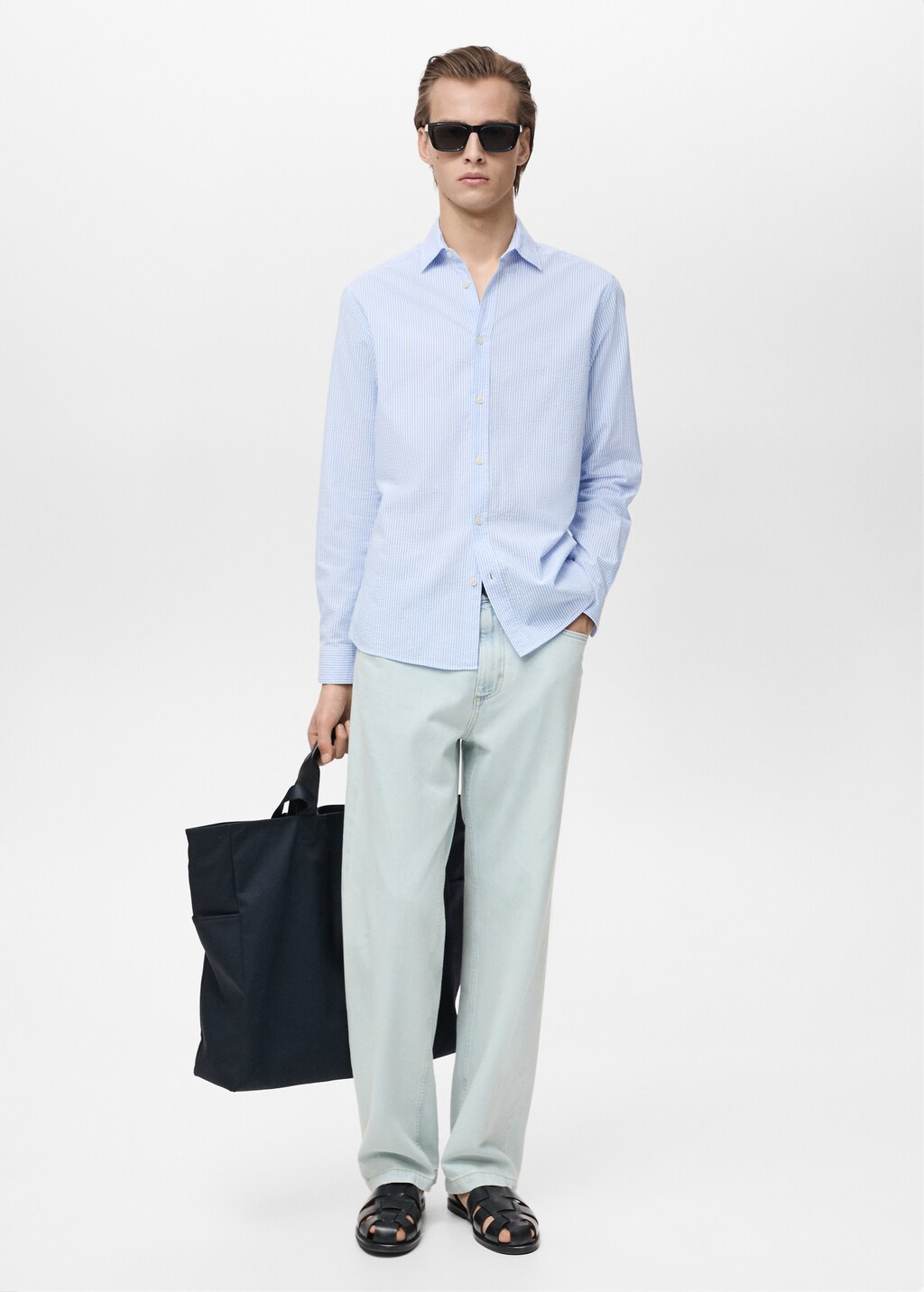 Striped seersucker shirt - Sand