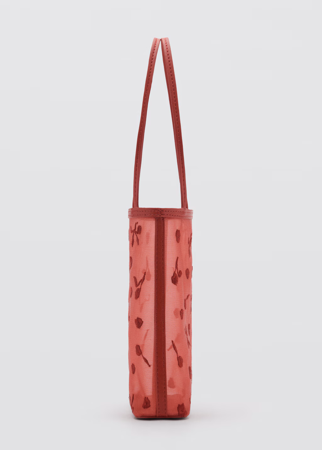 Flower-embroidered mesh bag - Red