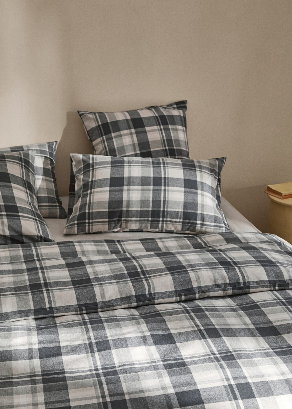Duvet cover 100% cotton checkered flannel bed 135cm - Grey