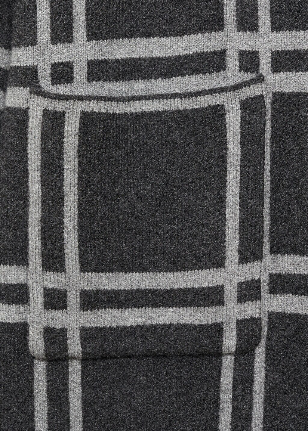Check knitted coat - Charcoal