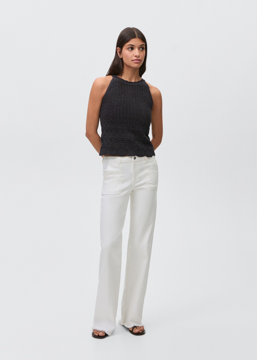 Broderie anglaise panel top - Charcoal