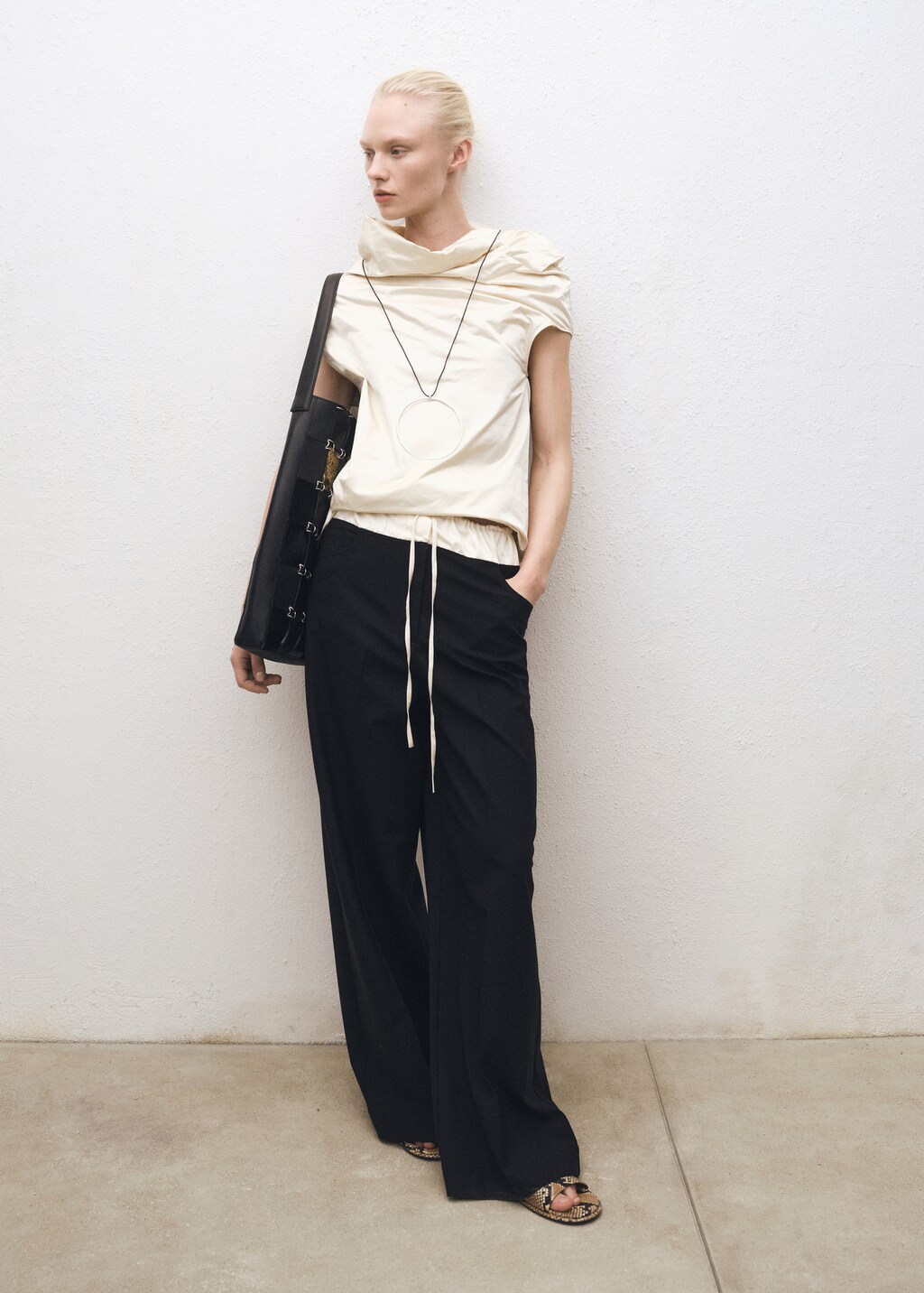 Combined wool-blend jogger trousers - Black