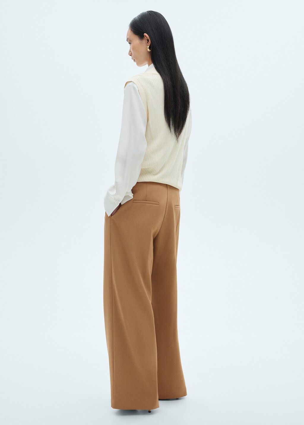 Wideleg pleated trousers - Medium Brown