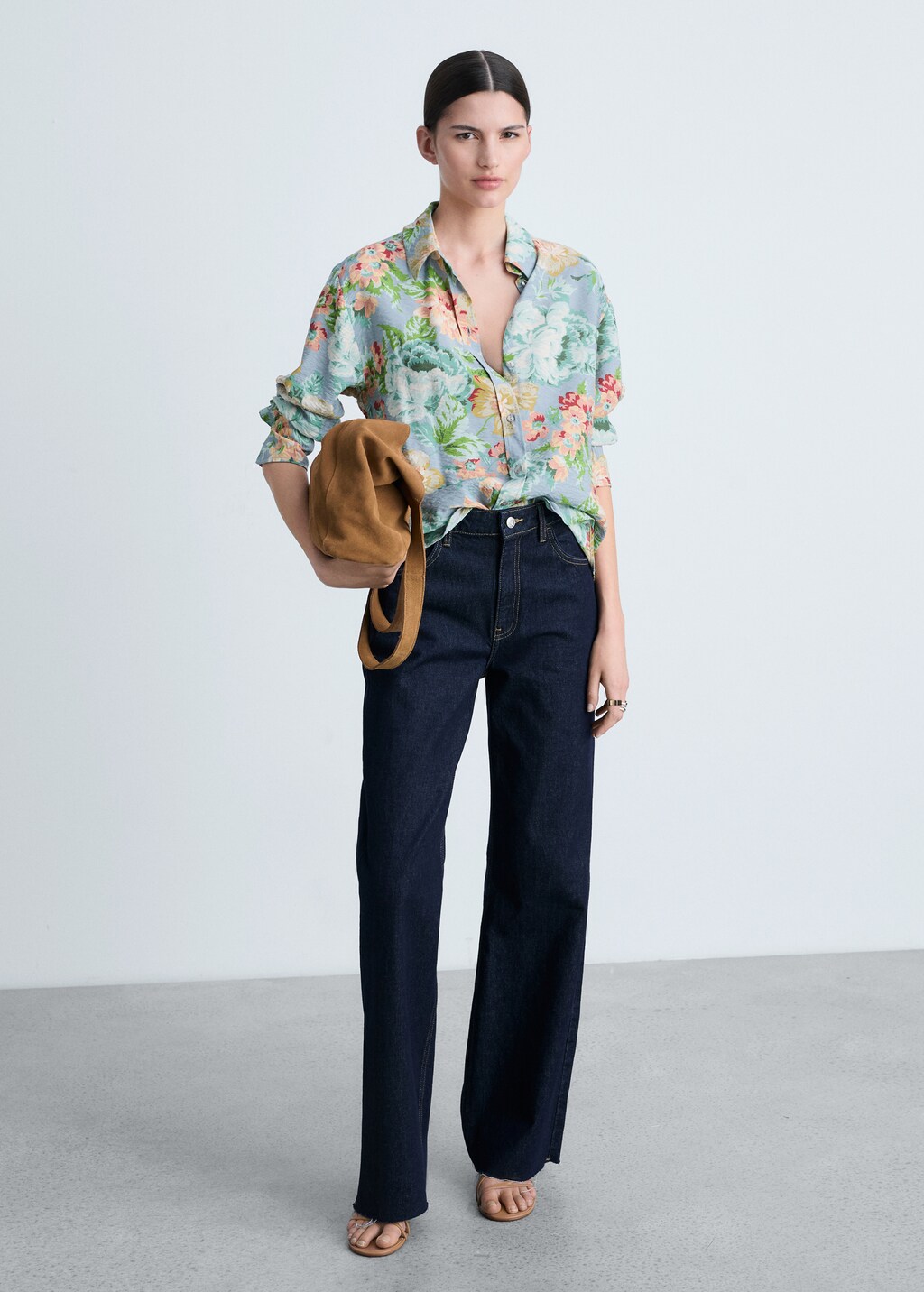 Flowy floral print shirt - Ecru