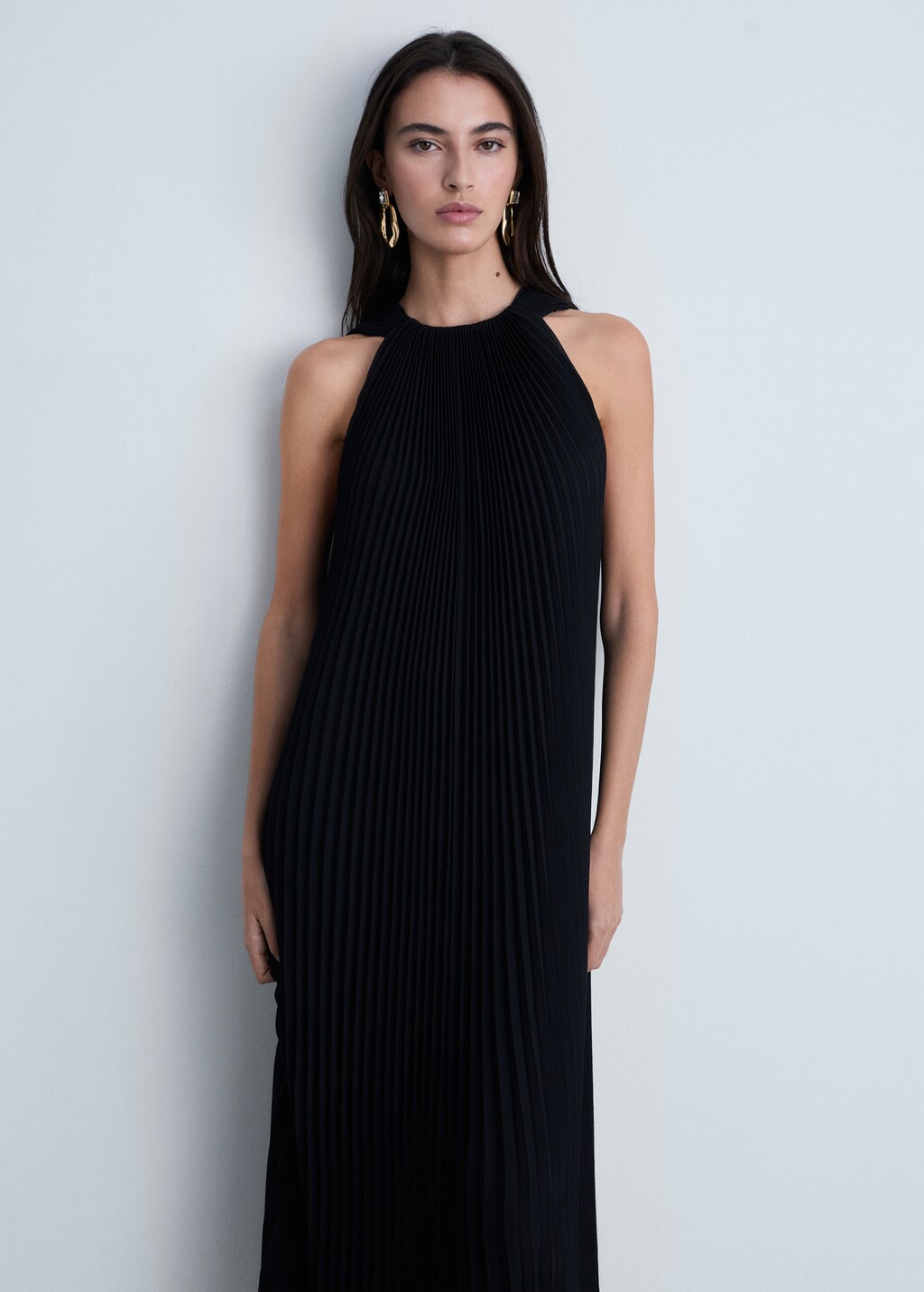 Pleated long dress - Black