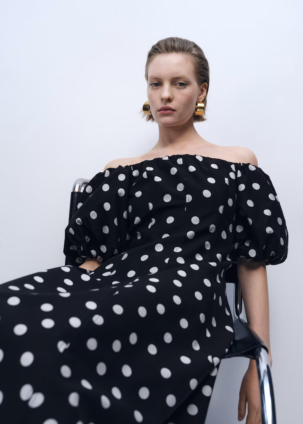 Strapless polka dot dress - Black
