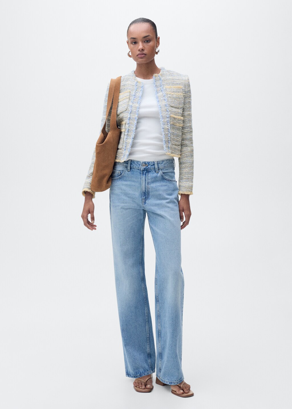 Tweed jacket with frayed ends - Sky Blue