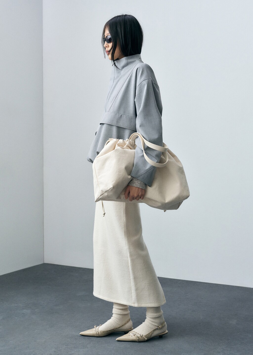 Wool-blend midi-skirt - Ecru