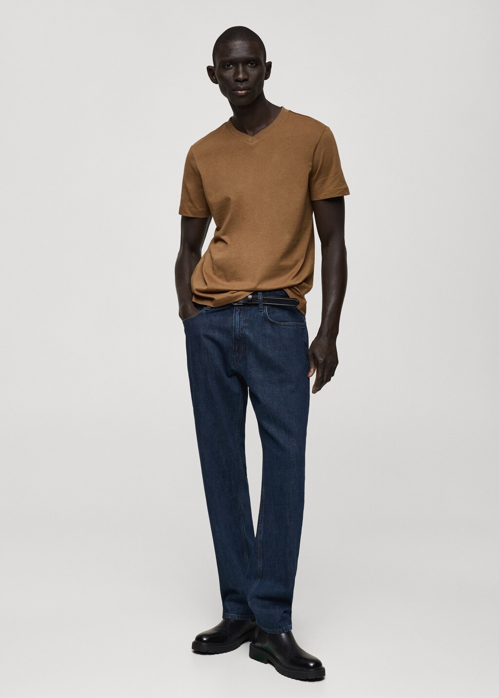 Slim fit V-neck T-shirt 100% cotton - Green