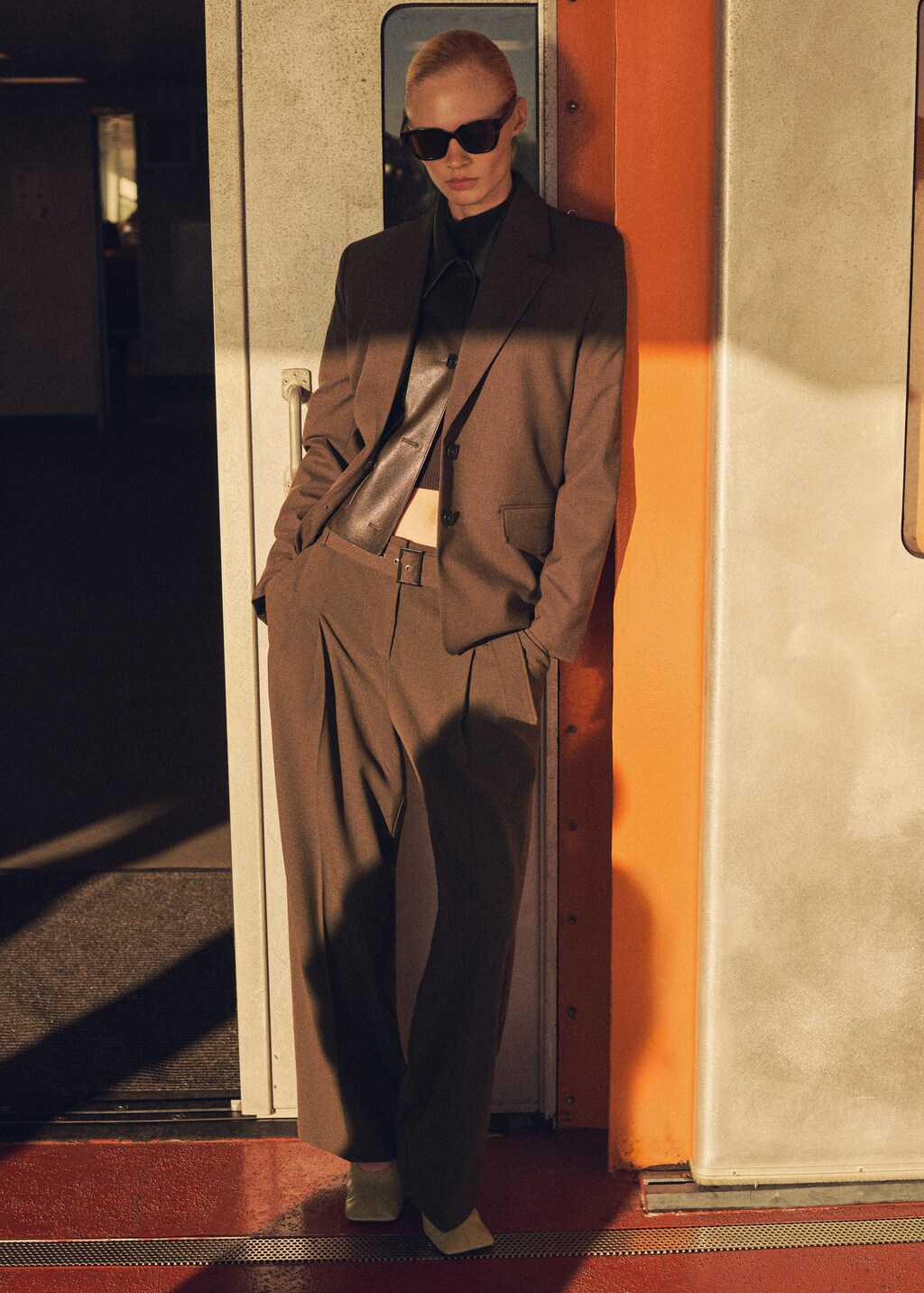 Belt suit trousers - Brown