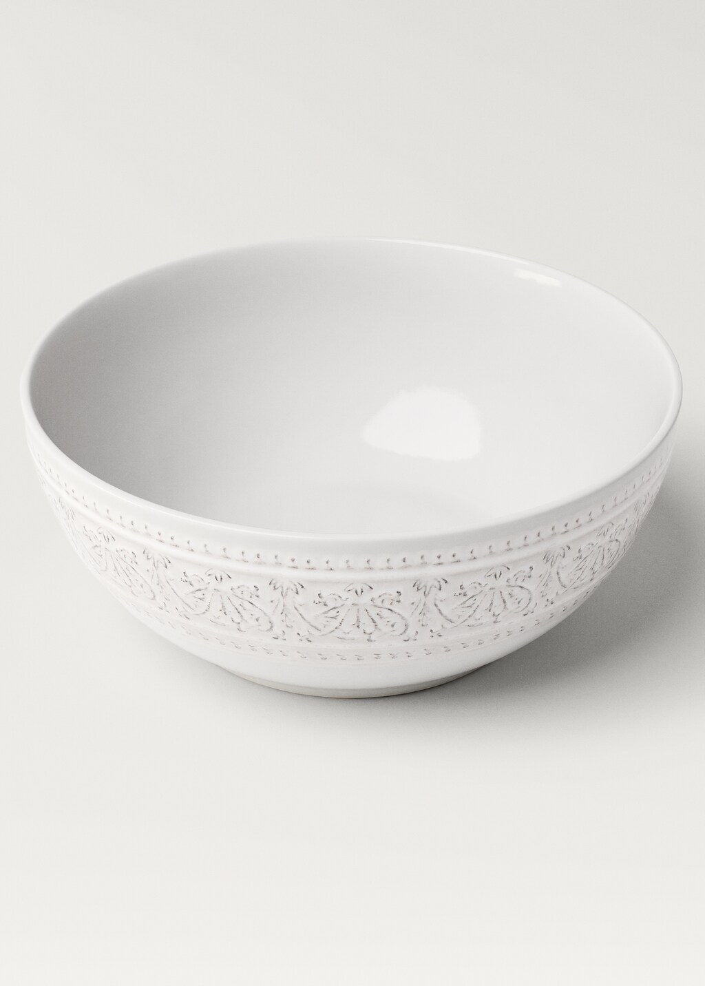 Stoneware salad bowl with decorative trim - Off White