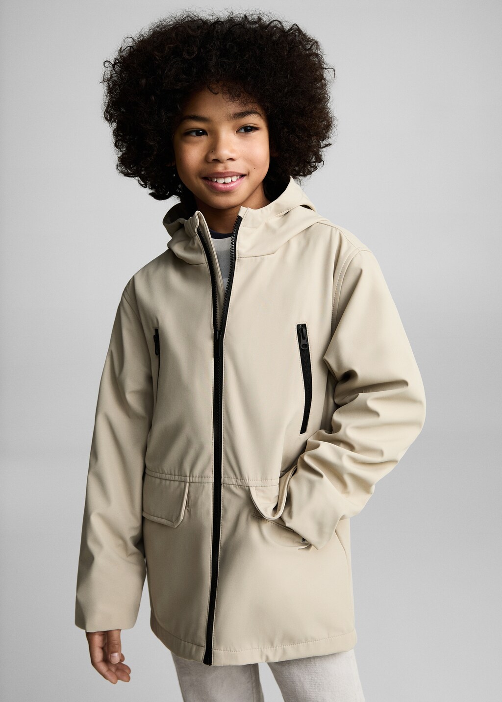 Hooded parka with pocket - Sand
