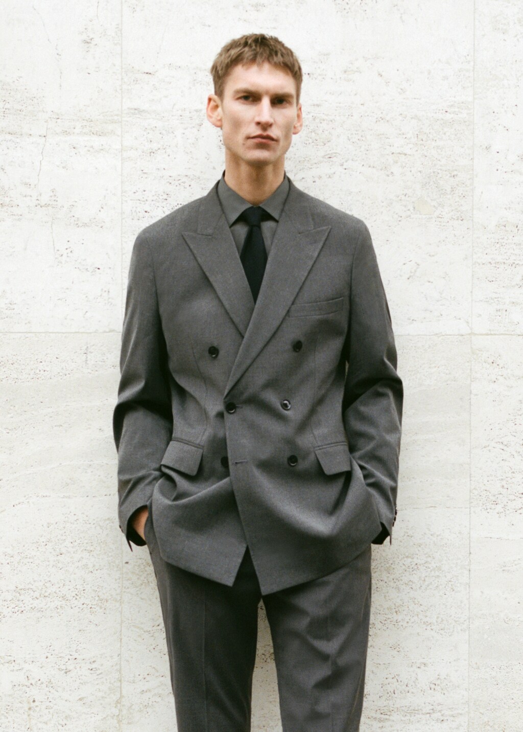 Monaco double-breasted slim-fit suit jacket - Beige