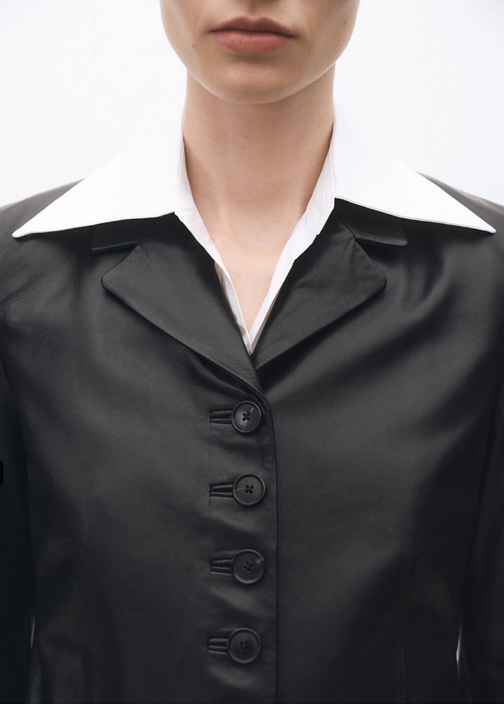 Leather jacket with buttons - Black