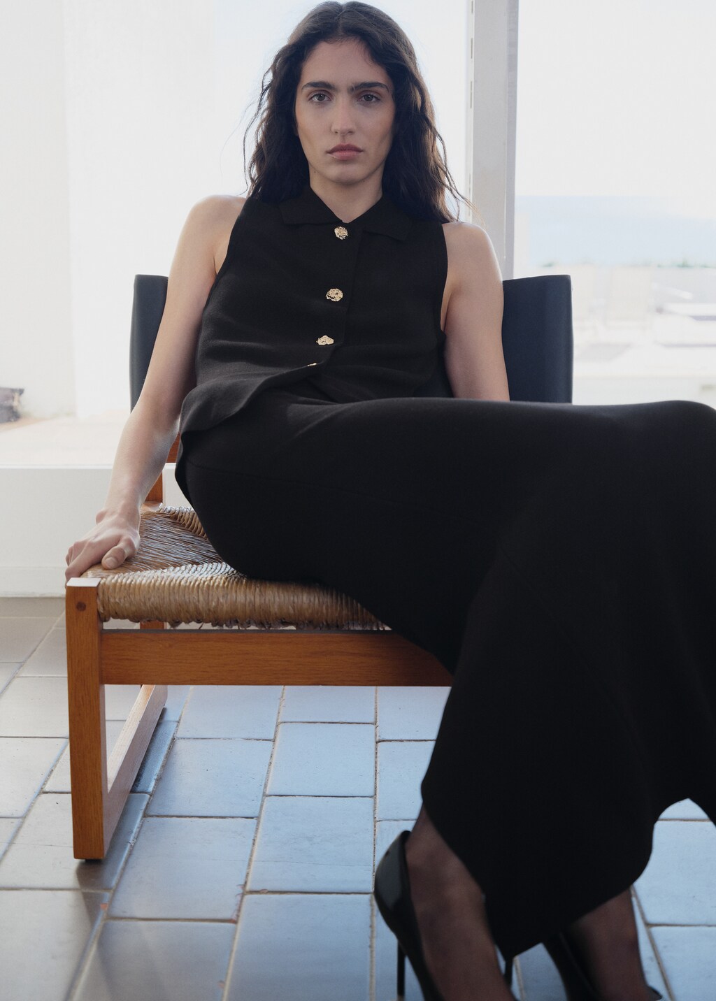 Fine knit midi skirt - Black