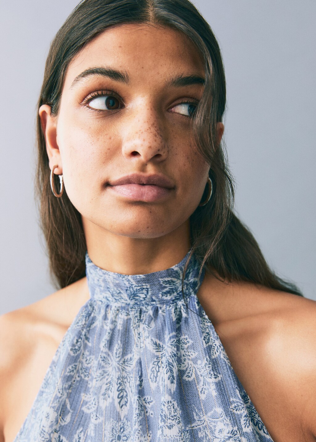 Halter-neck printed dress - Sky Blue