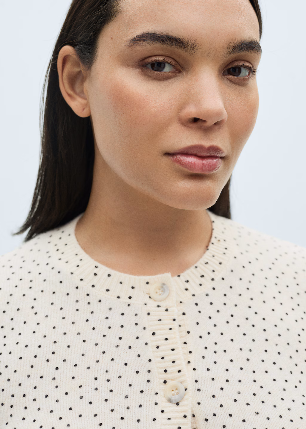 Polka-dot knitted cardigan - Ecru