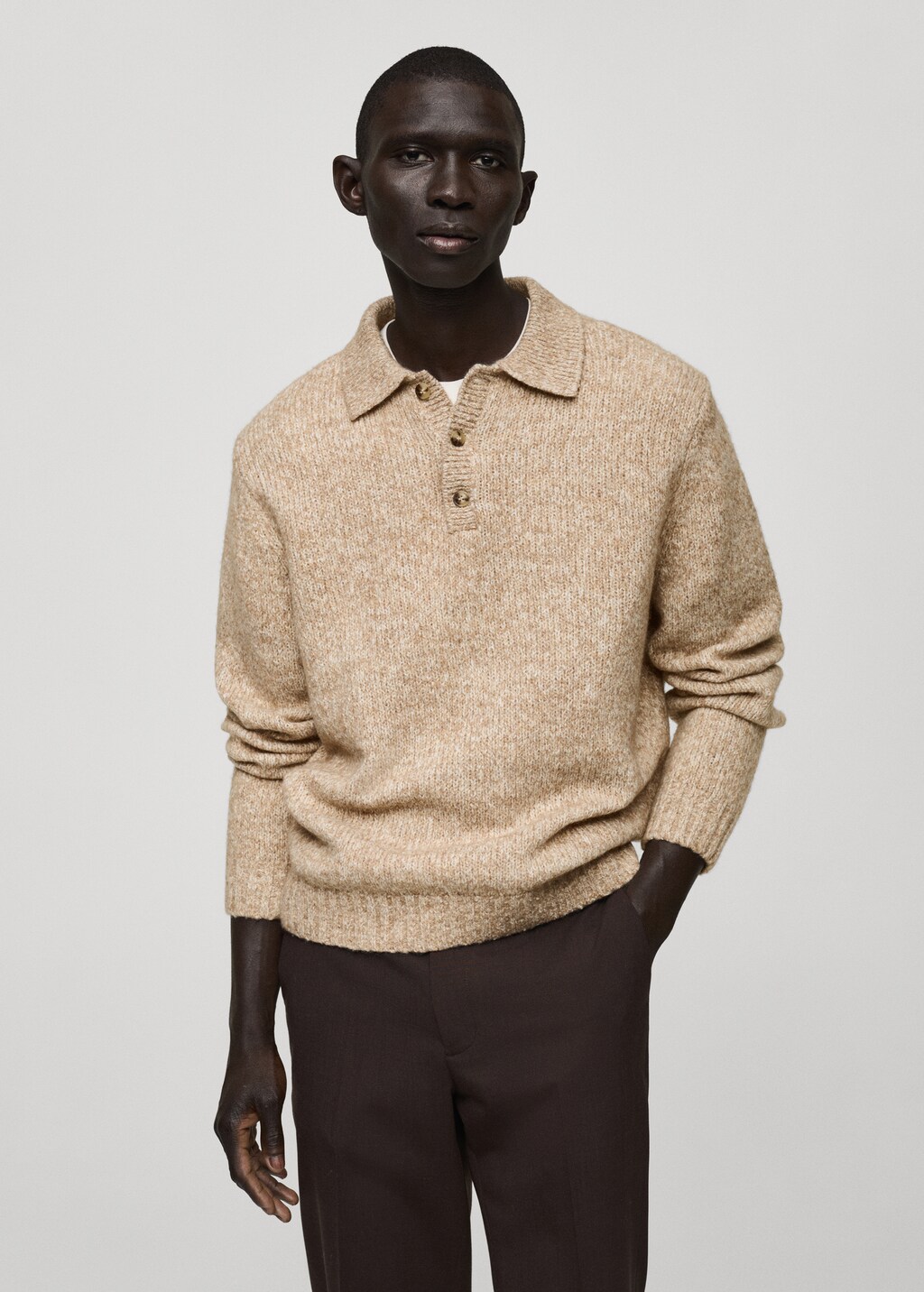 Knitted wool blend polo sweater - Mink Grey