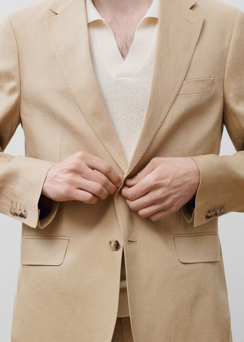 Slim fit 100% linen suit blazer - Khaki