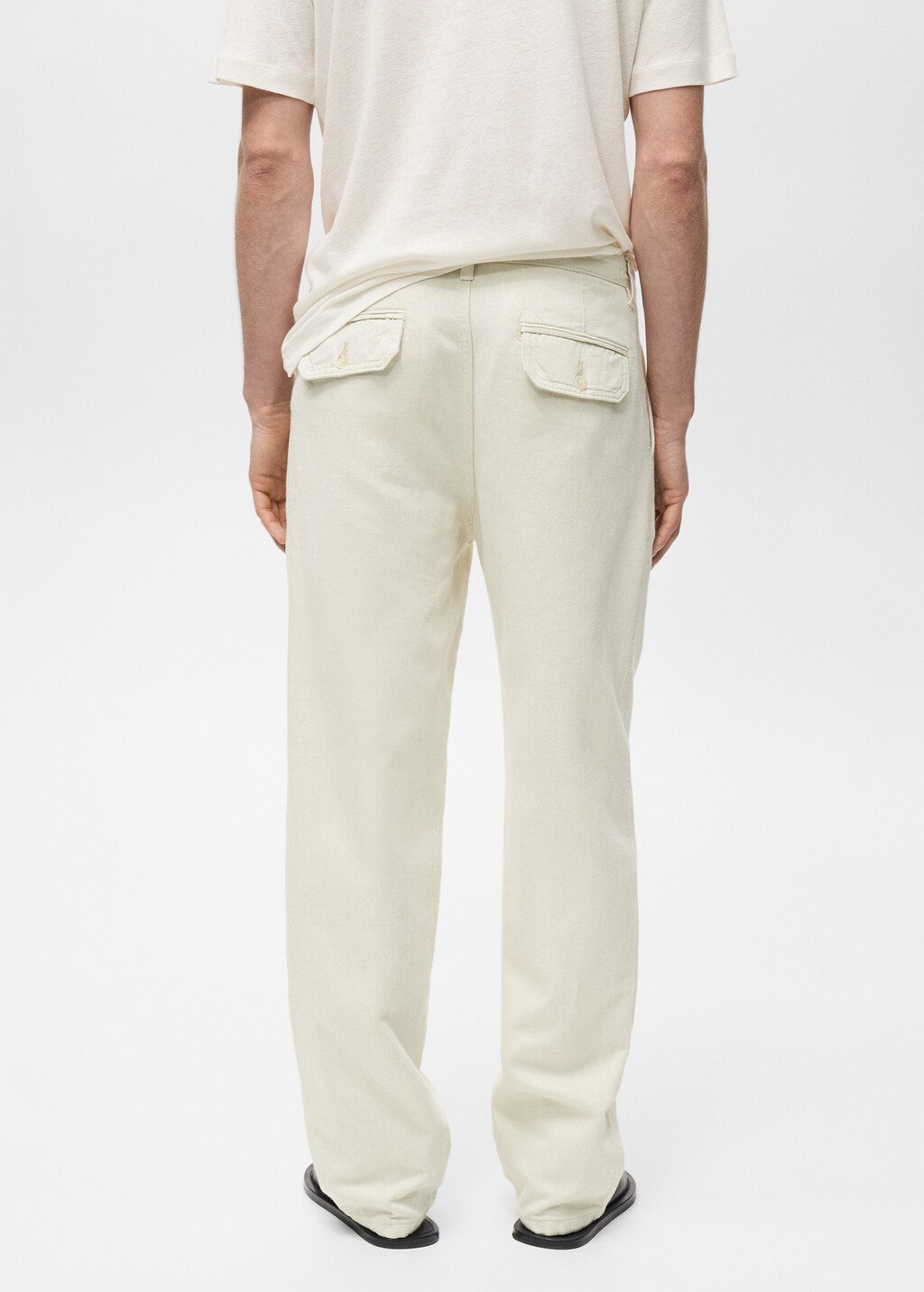 Regular-fit pleated cotton-linen jeans - Ecru