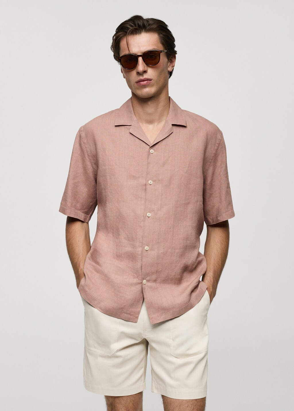 Regular-fit 100% linen shirt - White