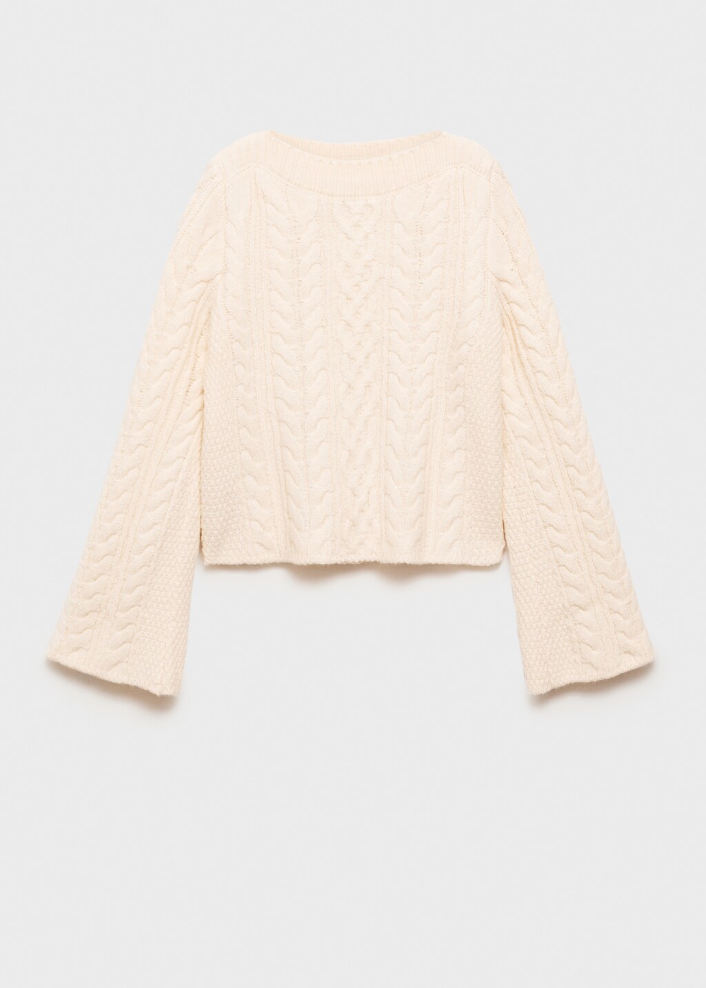 Twisted knitted flared-sleeve sweater - Ecru