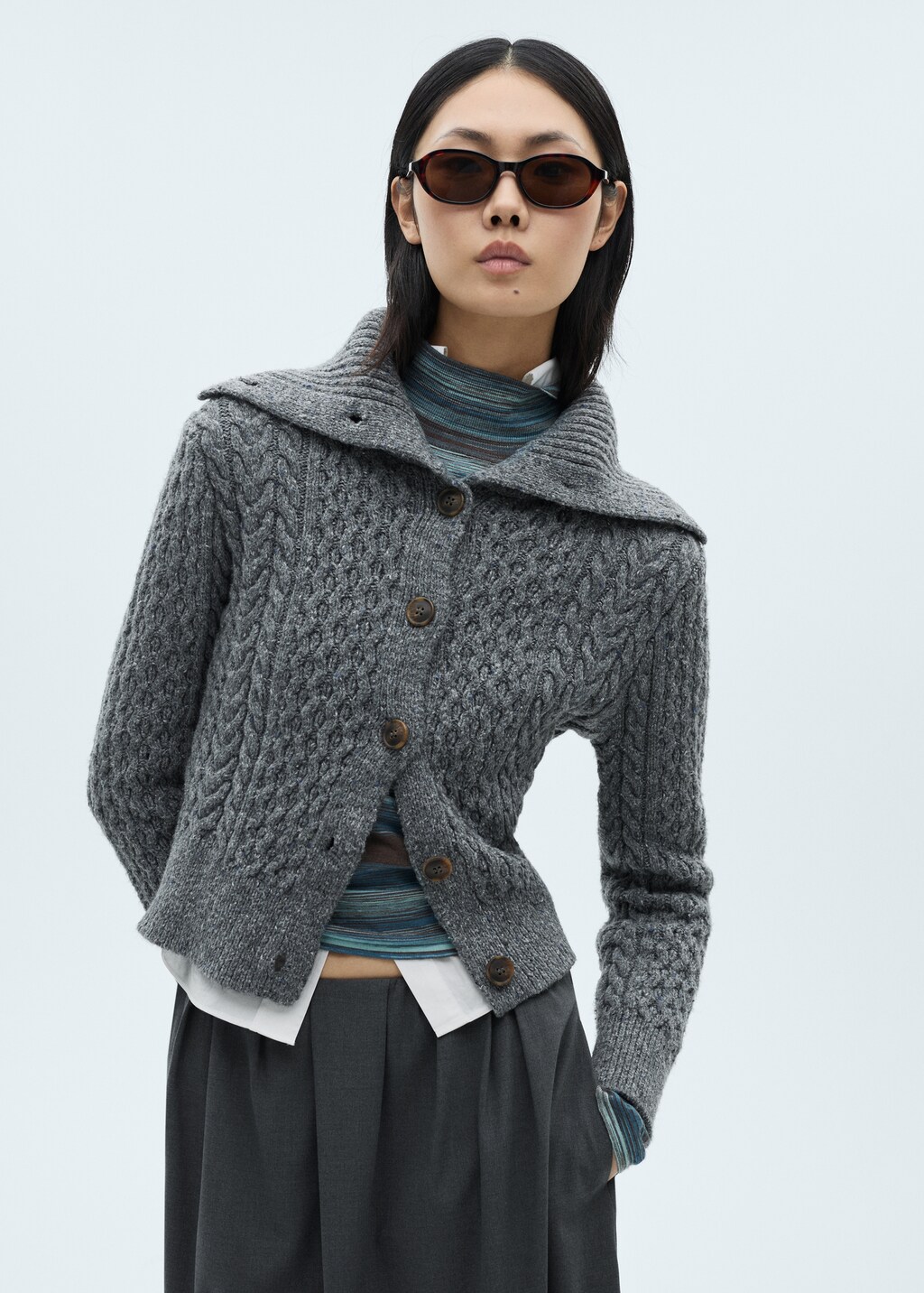 Cabled heather cardigan - Grey