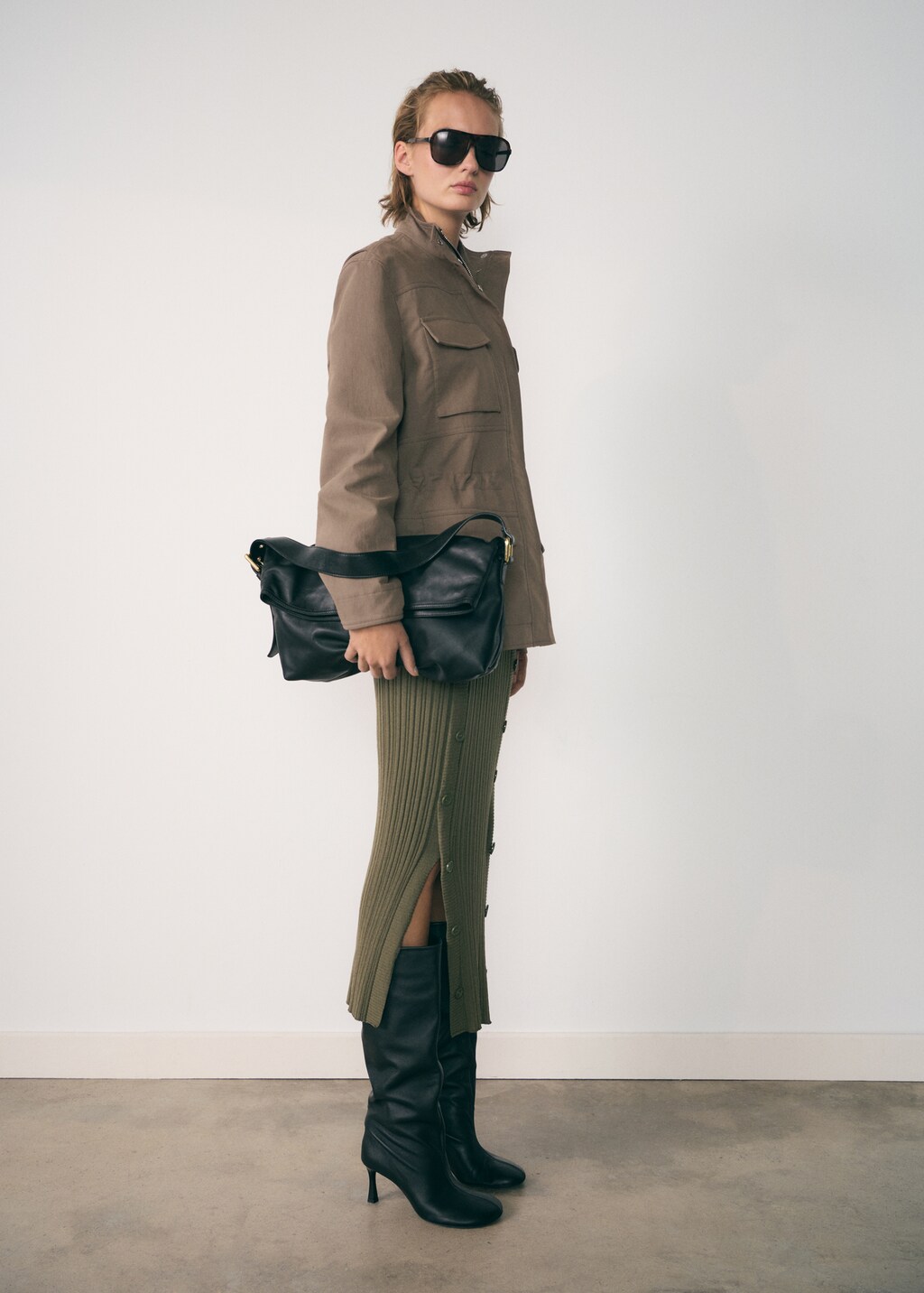 Turtleneck parka with pockets - Medium Brown