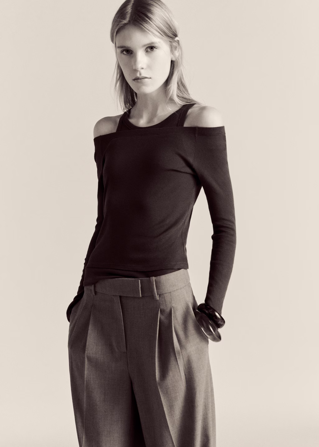 Contrasting cotton-blend T-shirt - Brown