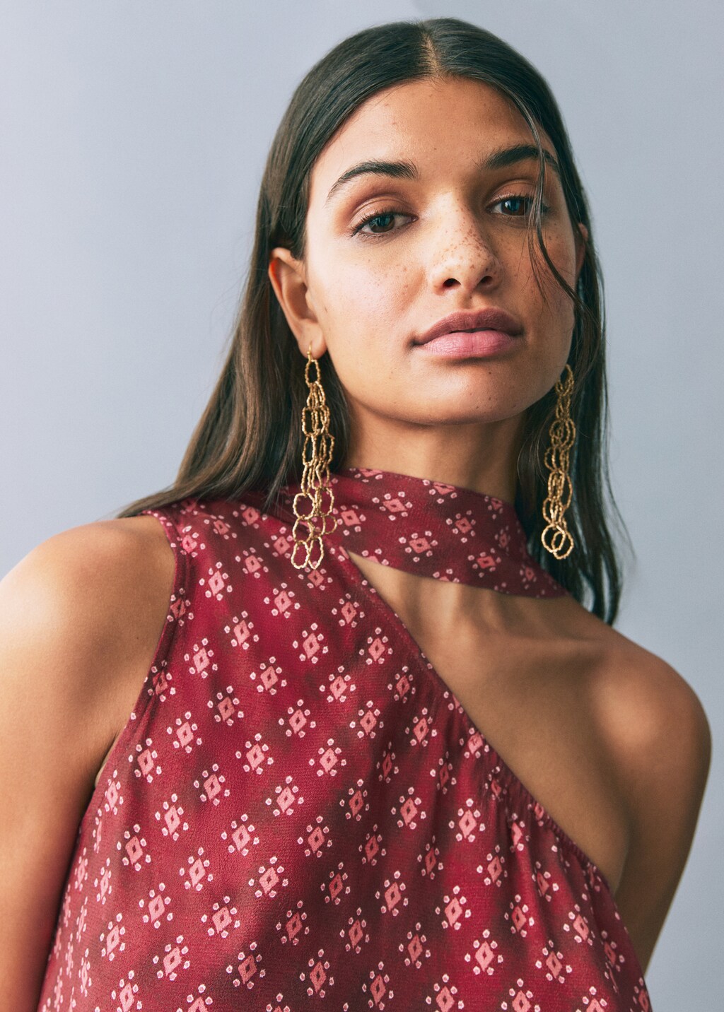 Asymmetric printed top - Maroon