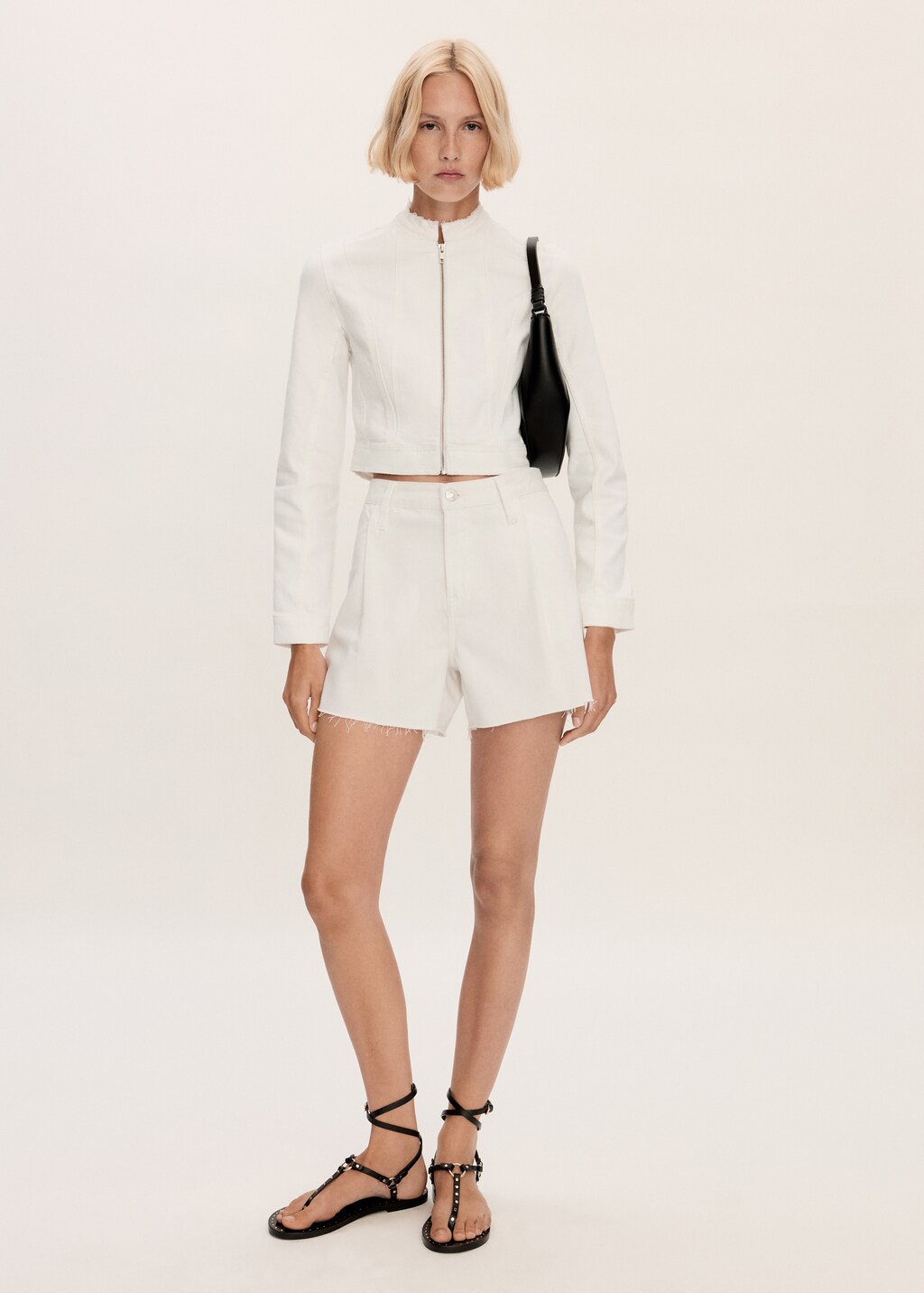 Denim shorts with frayed hem - Medium Blue