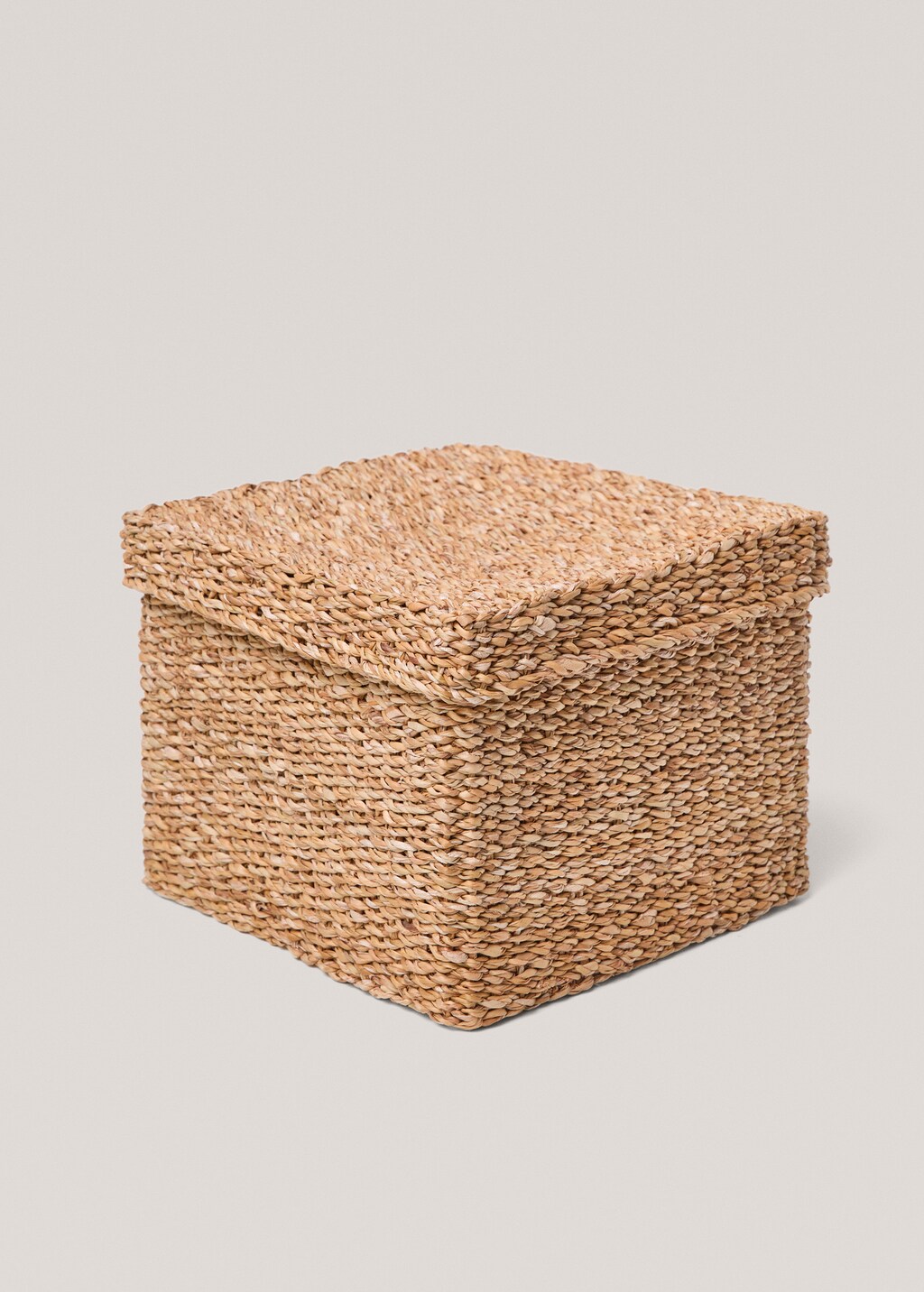 Large square seagrass basket with lid - Brown