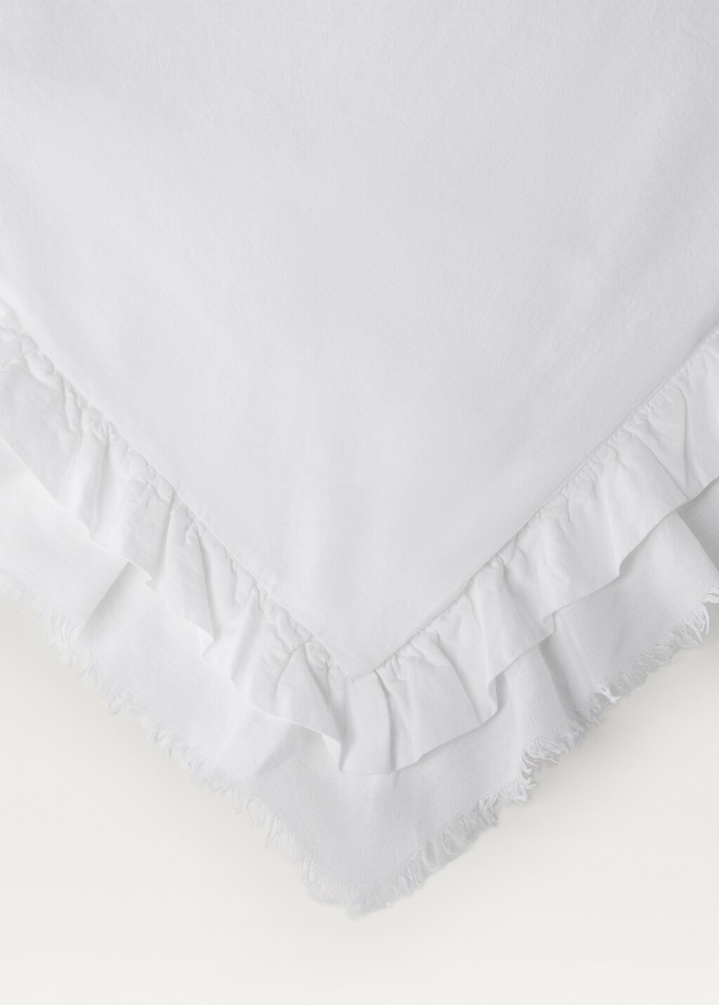 Washed cotton duvet cover with linen ruffle, 150/160 cm - White