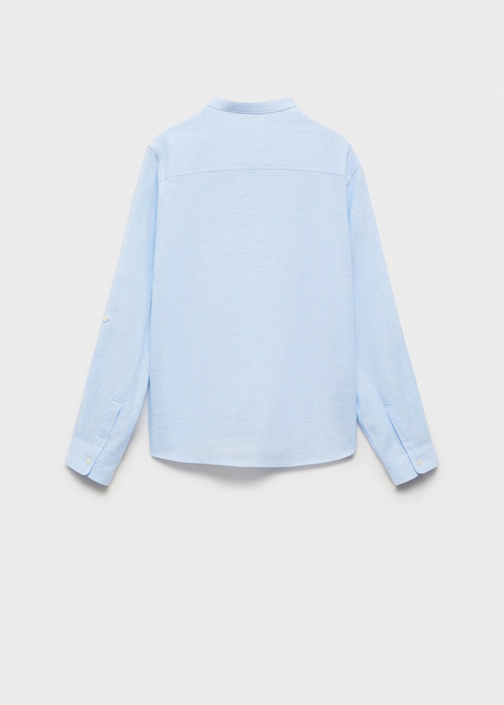 Cotton linen shirt with mandarin collar - White