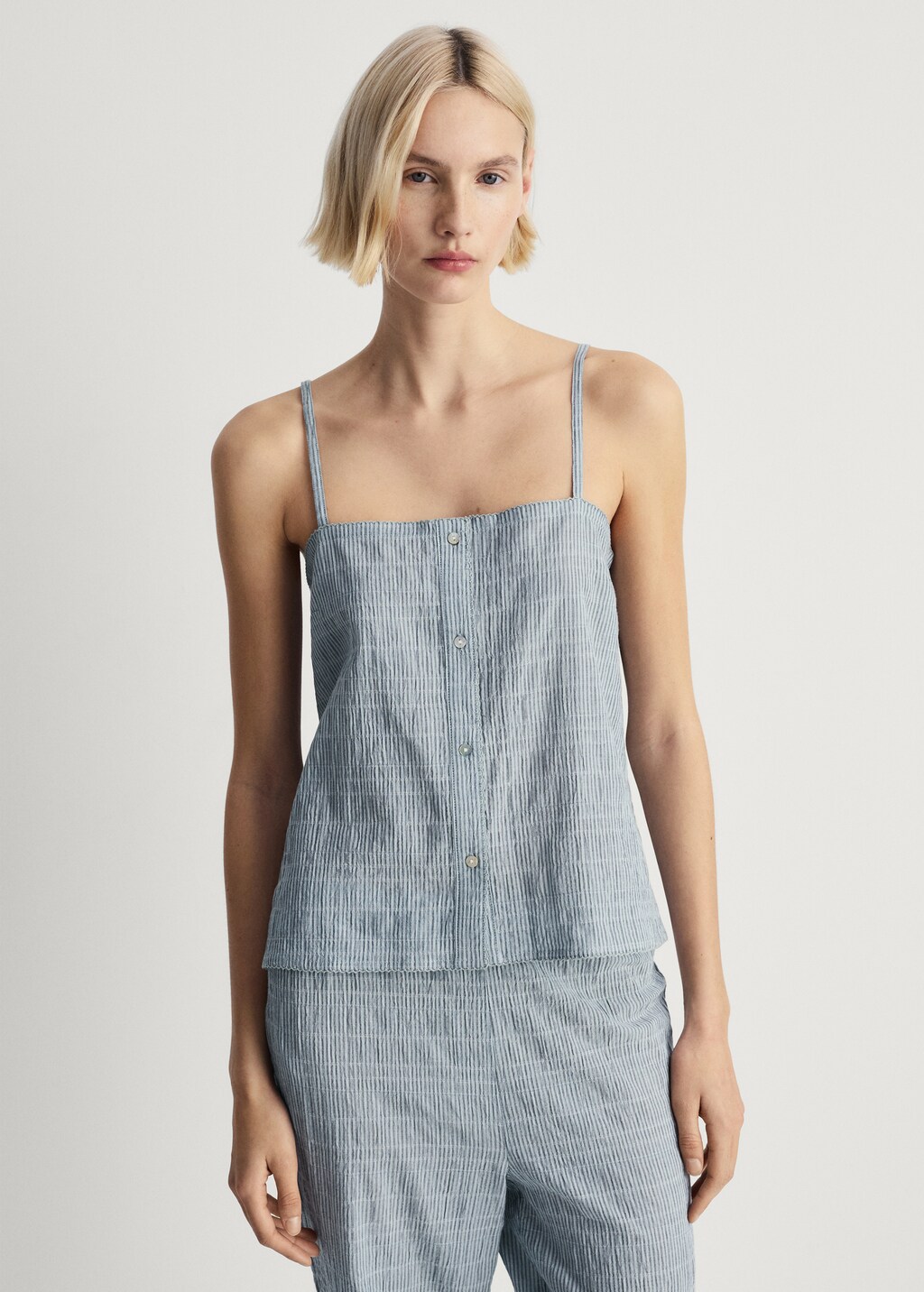 Cotton striped woven seersucker trousers - Lilac