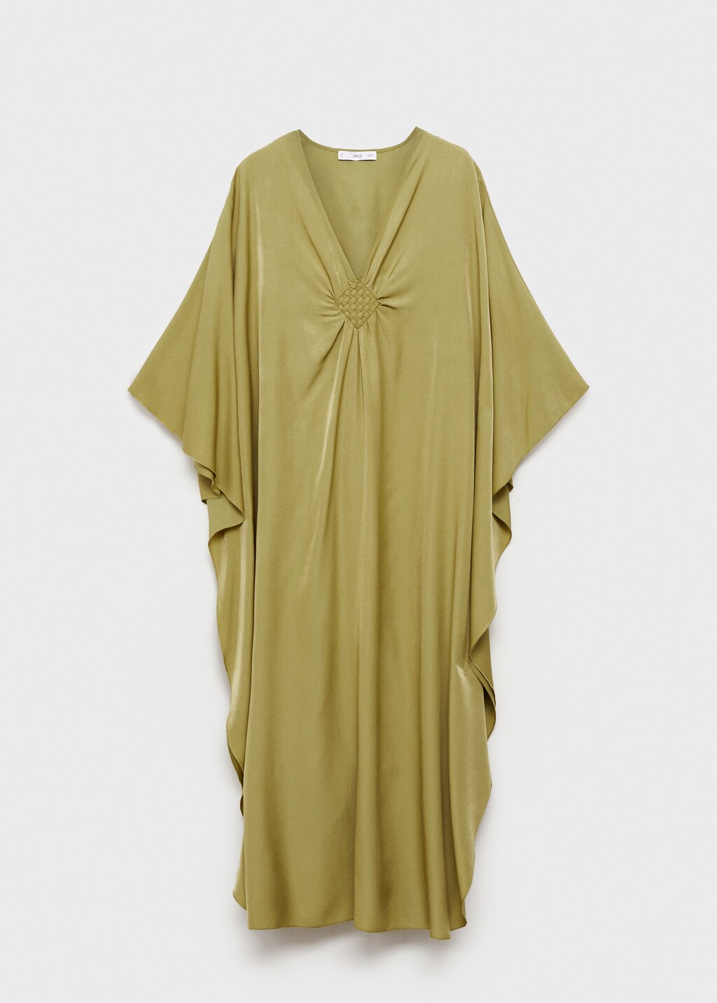 Flared-sleeve satin dress - Olive Green