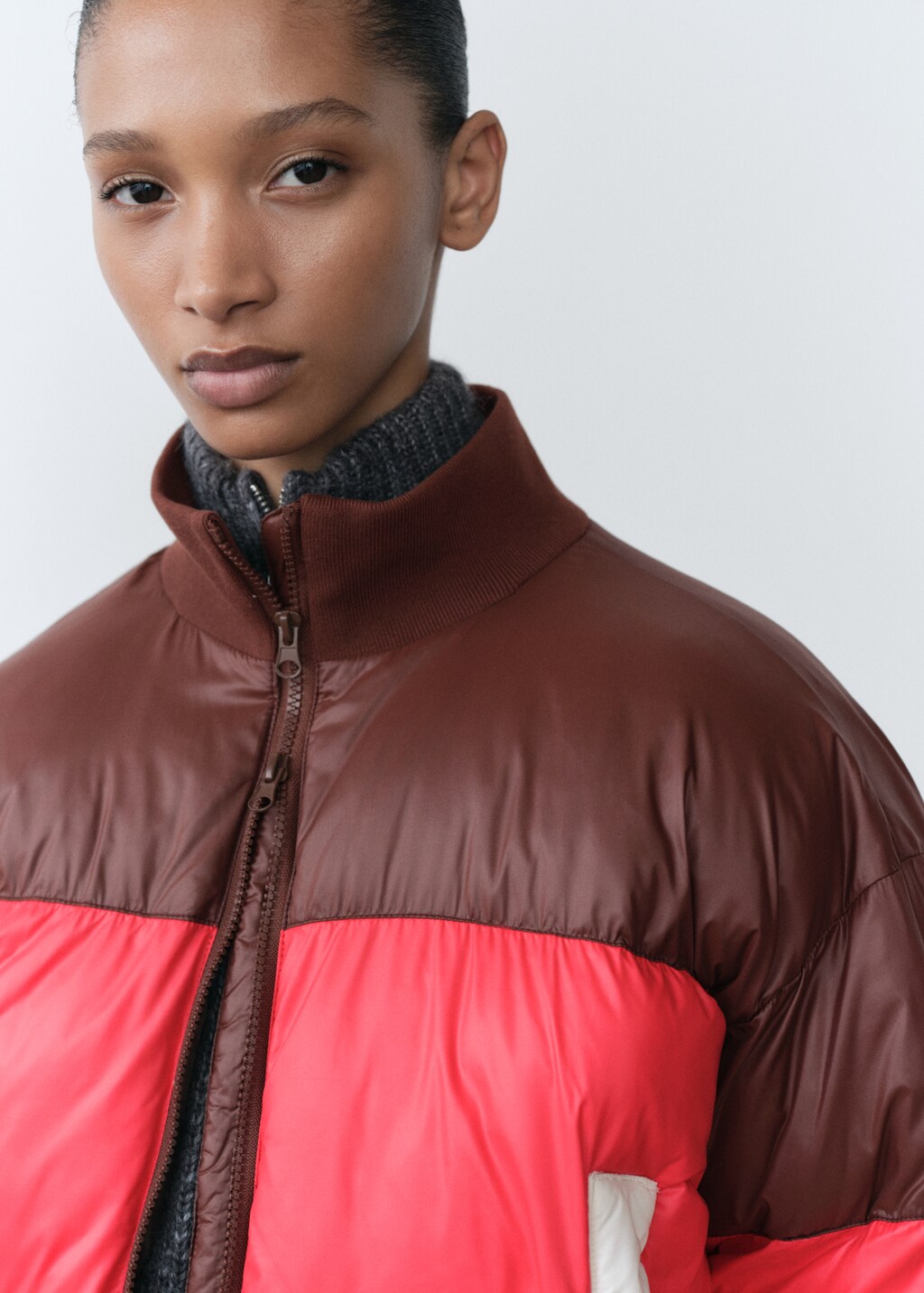 Tricolour quilted jacket - Brown
